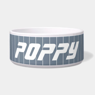 Slate Gray White Thin Vertical Striped Name Bowl