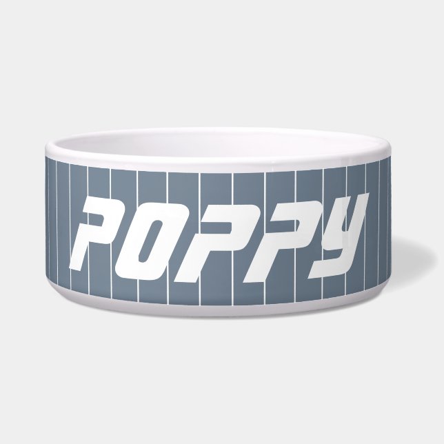 Slate Gray White Thin Vertical Striped Name Bowl (Front)