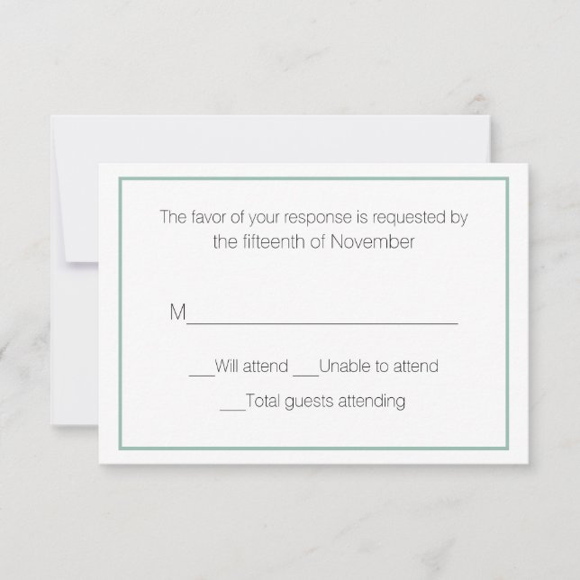 Slate Green and White Wedding Response Card (Front)
