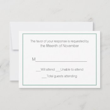 Slate Green And White Wedding Response Card by DizzyDebbie at Zazzle