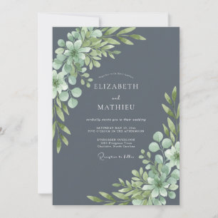 Slate Green Botanical Arch Wedding Invitation