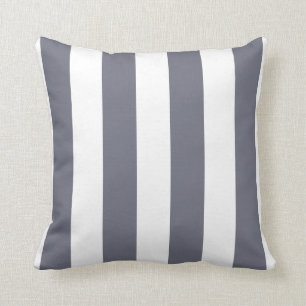 Slate Grey and White Striped Throw Pillow