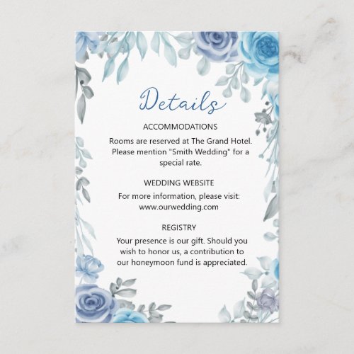 Slate Grey Blue Watercolor Floral Botanical Enclosure Card
