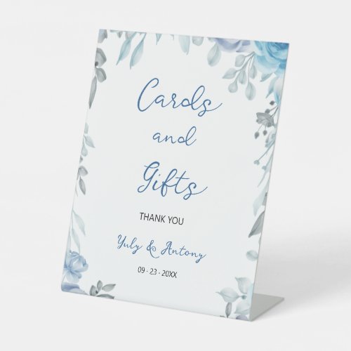 Slate Grey Blue Watercolor Floral Cards and Gifts Pedestal Sign