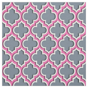 Slate Grey, Hot Pink Moroccan Quatrefoil #5DS Fabric