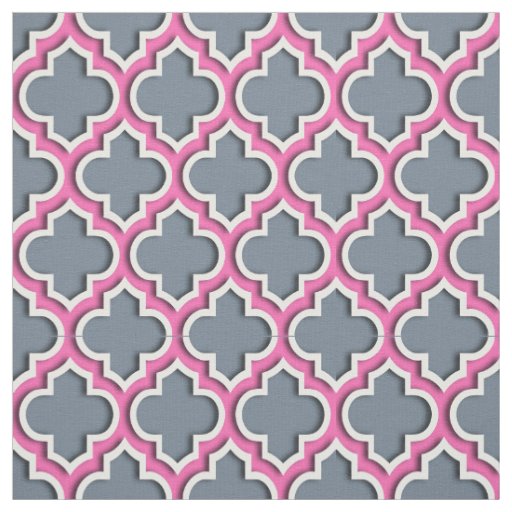 Slate Grey, Hot Pink Moroccan Quatrefoil #5DS Fabric