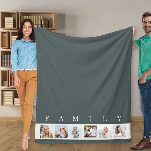 Slate Grey Modern Family 6 Picture Collage Photo Fleece Blanket