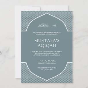 Slate Grey Moroccan Islamic Muslim Aqiqah Invitation