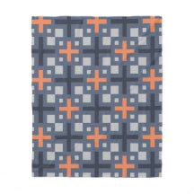 Slate Grey Orange Plus Square Grid Mosaic Pattern 