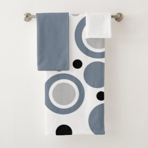 Slate Grey Silver White Geometric Solids Bath Towel Set