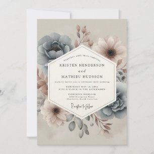 Slate Hazy Floral Wedding Invitation