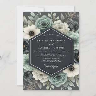 Slate & Ivory Moody Floral Wedding Invitation