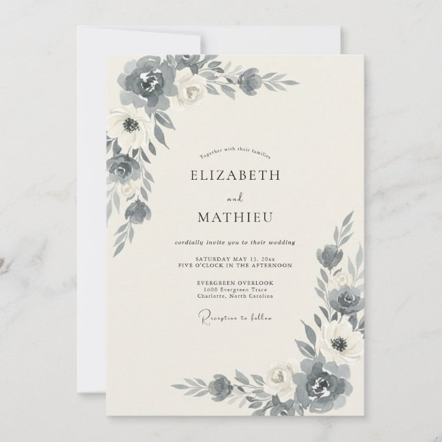 Slate Ivory Peony Wedding Invitation (Front)