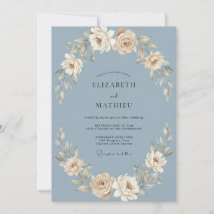 Slate Ivory Petal Wedding Invitation