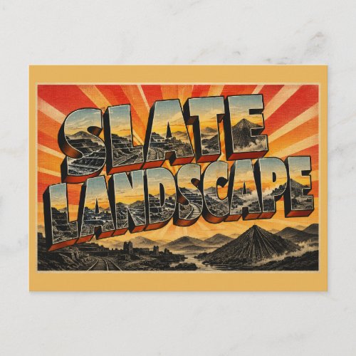 Slate Landscape Wales Vintage Travel Art Postcard
