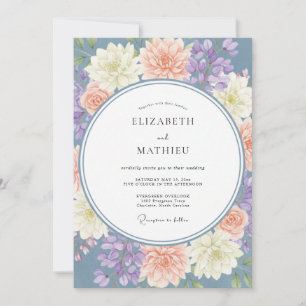 Slate Lavender Dahlia Wedding Invitation