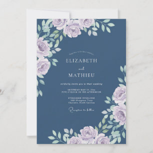 Slate Lavender Leafy Wedding Invitation