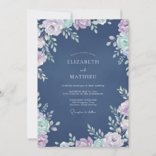Slate Lilac Ranunculus Eucalyptus Wedding Invitation