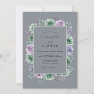 Slate Lilac Succulent Grey Eucalyptus Wedding Invitation