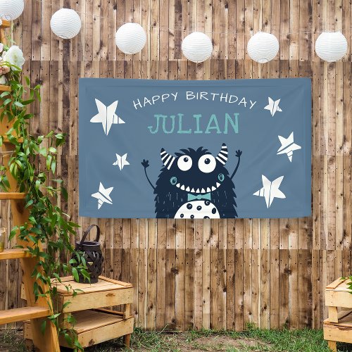 Slate  Little Monster Personalized Birthday Party Banner