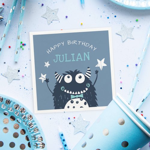 Slate  Little Monster Personalized Birthday Party Napkins
