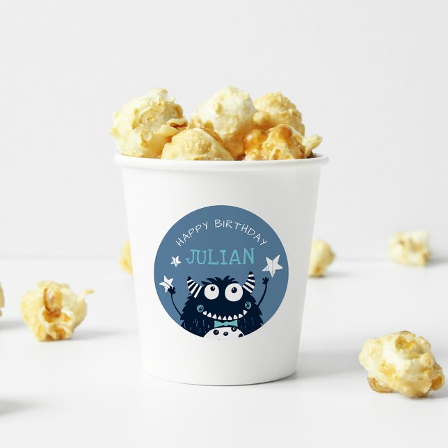 Slate | Little Monster Personalized Kids Birthday Classic Round Sticker (Creator Uploaded)