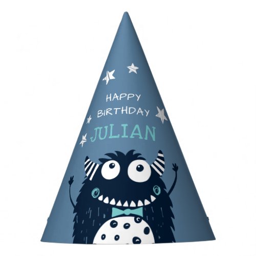 Slate  Little Monster Personalized Kids Birthday Party Hat