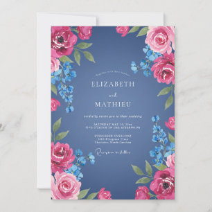 Slate Magenta Painted Wedding Invitation