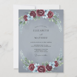 Slate Maroon Rose Wedding Invitation