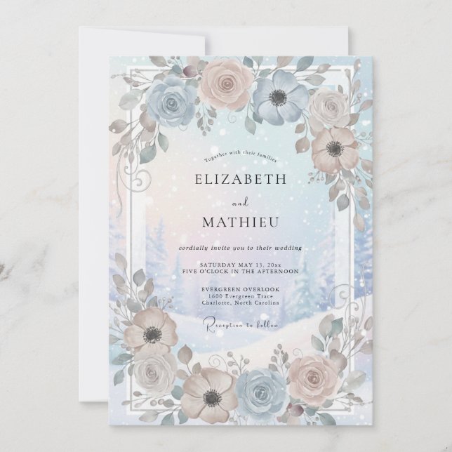 Slate Mauve Anemone Wedding Invitation (Front)