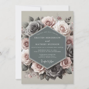 Slate & Mauve Somber Rose Wedding Invitation