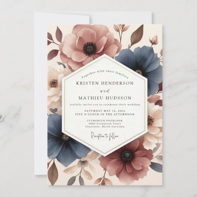 Slate Mauve Watercolor Wedding Invitation (Front)