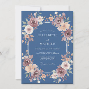 Slate Mauve Wreath Wedding Invitation