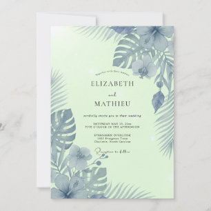 Slate Mint Palm Eucalyptus Wedding Invitation