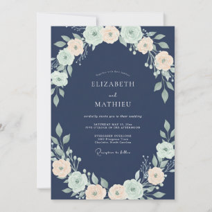 Slate Mint Petal Wedding Invitation