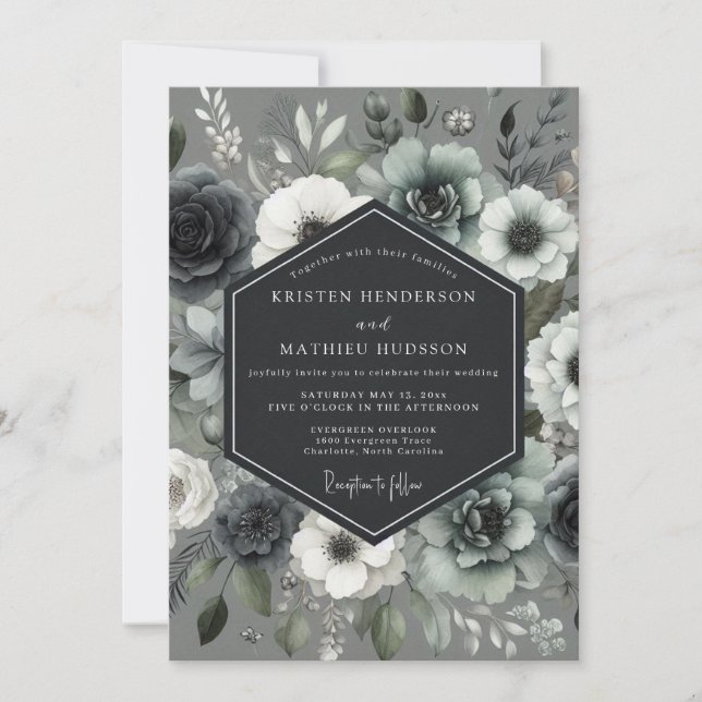 Slate Moonlit Bloom Wedding Invitation (Front)