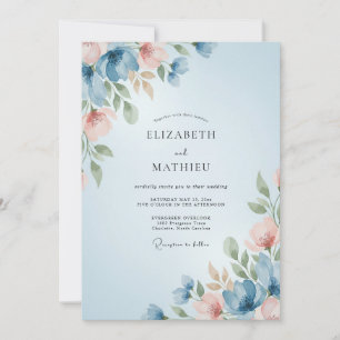 Slate Muted Mauve Leafy Wedding Invitation