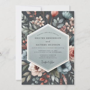 Slate Nocturnal Flora Wedding Invitation