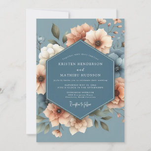 Slate & Peach Anemone Wedding Invitation
