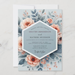 Slate Peach Aquarelle Wedding Invitation