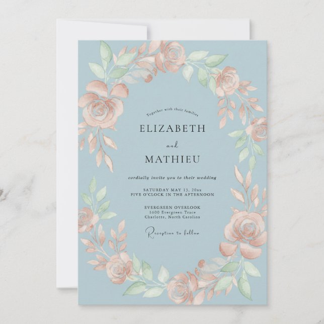 Slate Peach Petal Wedding Invitation (Front)