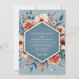 Slate Peach Poetic Flora Wedding Invitation