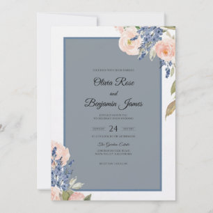 Slate Peach Ranunculus Eucalyptus Wedding Invitation