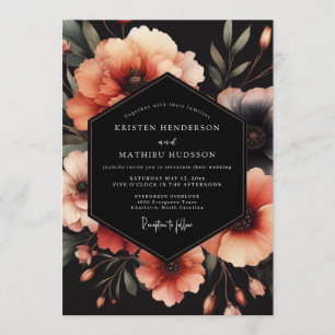 Slate Peachy Nocturne Wedding Invitation
