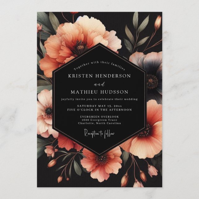 Slate Peachy Nocturne Wedding Invitation (Front)