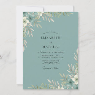 Slate Pearl White Leafy Wedding Invitation