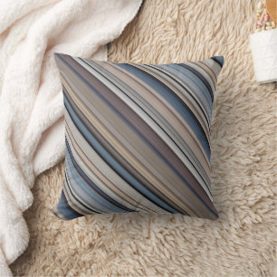 Slate Pebbles Blue and Brown Stripe and Plaid Throw Pillow