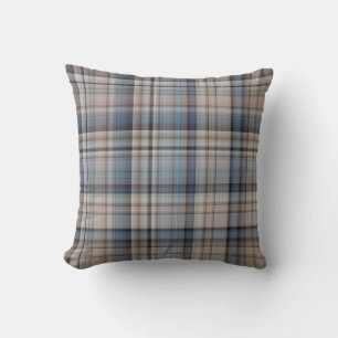 Slate Pebbles Blue, Brown, and Grey Plaid Throw Pillow