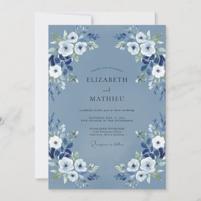 Slate Periwinkle Anemone Wedding Invitation (Front)