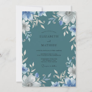 Slate Periwinkle Petal Wedding Invitation
